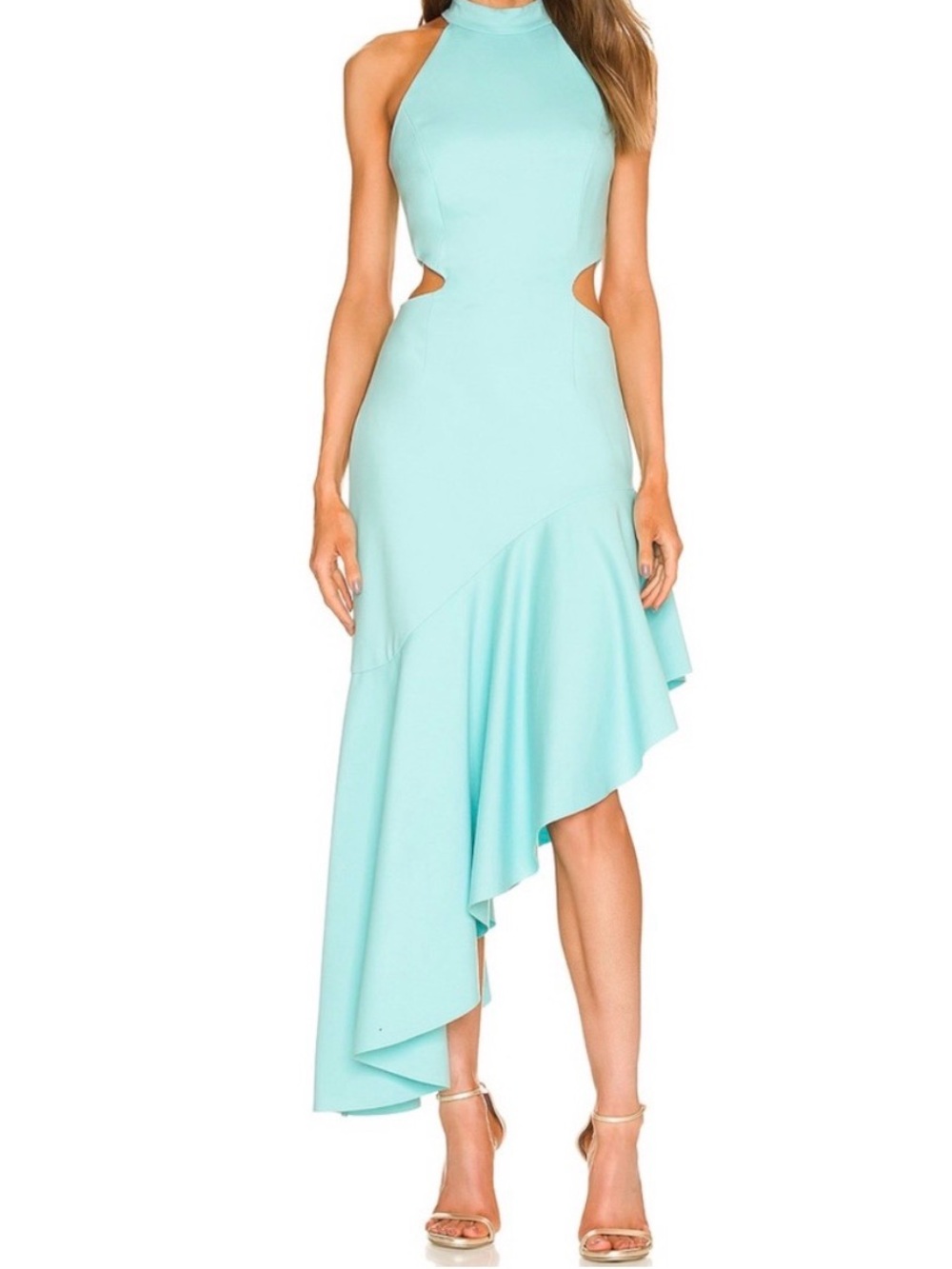 NWT Elliatt Aqua High-Neck Asymmetrical Cutout Dress
